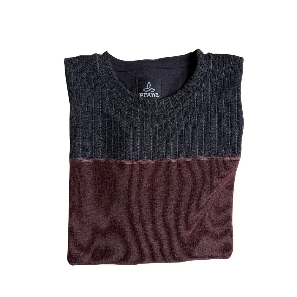 prAna Wentworth Crew Sweater (Grey / Brown) - Extra Large